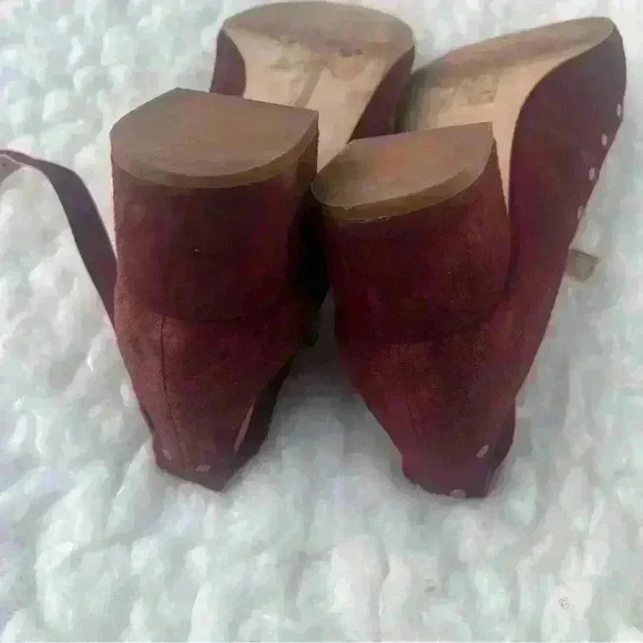 Madewell Inez Studded Burgundy Suede Block Heels Ankle Strap Shoe Sz 7.5 - Picture 7 of 8